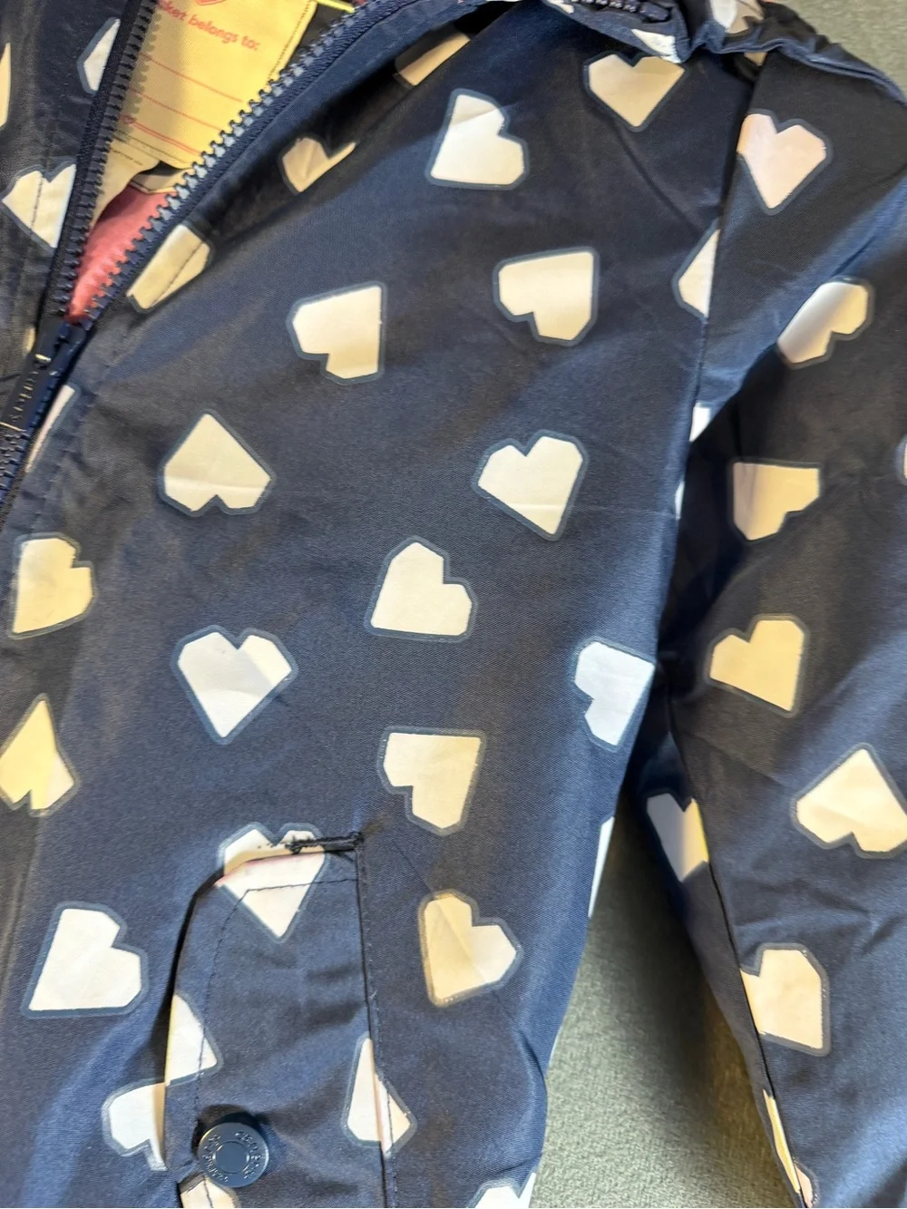 Carter's Navy Heart-Print Hooded Raincoat with Pink Lining